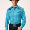 Roper Turquoise & Grey Long Sleeve Western Shirt -Way Out West Trading Shop 0100100163051a