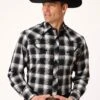 Roper Black & White Long Sleeve Western Shirt