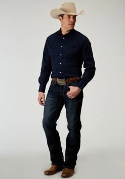 Men's Roper Deep Navy Embroidered Western Shirt -Way Out West Trading Shop 0100100170370c