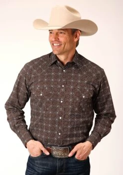 Men's Roper Brown & White Retro Print Western Shirt