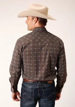 Men's Roper Brown & White Retro Print Western Shirt -Way Out West Trading Shop 0100100190708c