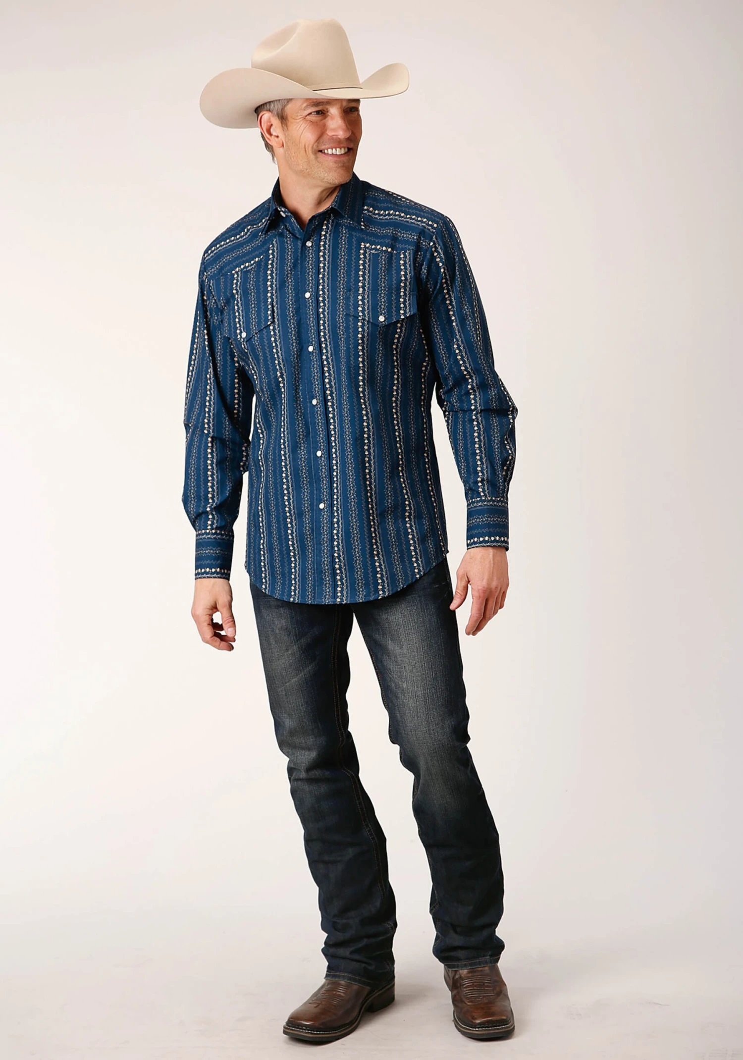 Men's Roper Navy & Khaki Floral Western Shirt 4 Men's Roper Navy & Khaki Floral Western Shirt - Image 2
