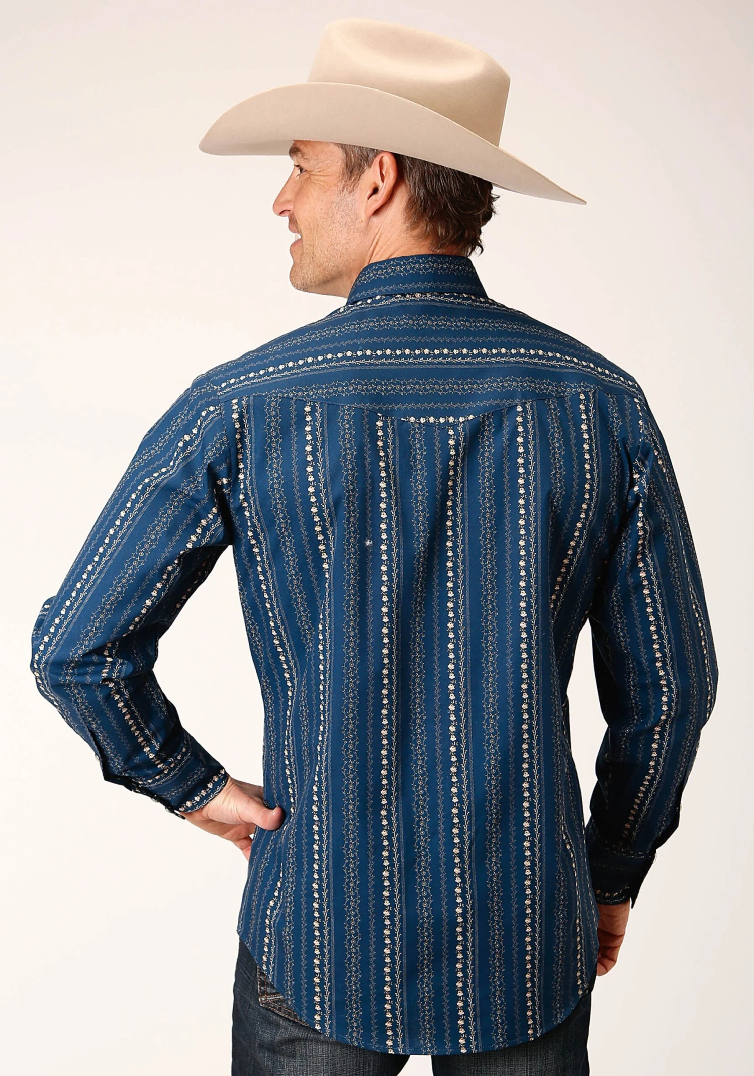 Men's Roper Navy & Khaki Floral Western Shirt 5 Men's Roper Navy & Khaki Floral Western Shirt - Image 3