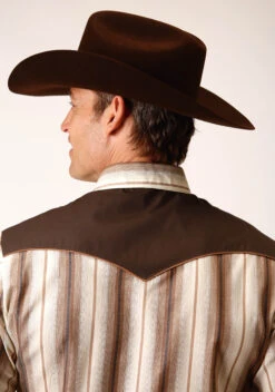 Men's Roper Brown & Cream Ombre Stripe Western Shirt -Way Out West Trading Shop 0100100870668c