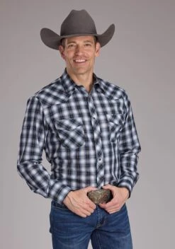 Men's Roper Black Plaid Long Sleeve Western Shirt