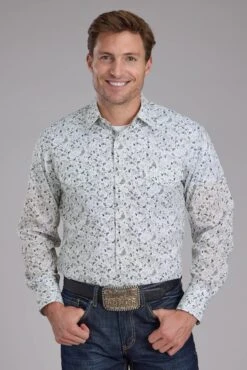 Men's Roper White & Black Paisley Long Sleeve Western Shirt - Big & Tall