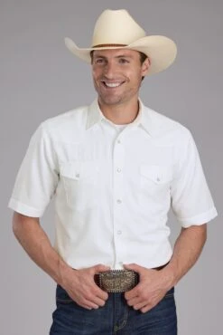 Men's Roper Solid White Short Sleeve Western Shirt
