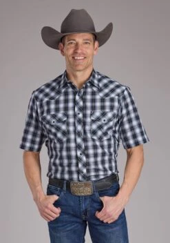 Men's Roper Black Plaid Long Sleeve Western Shirt - Big & Tall