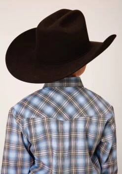 ROPER 1634 LT BLUE/CHOCOLATE/WHITE PLAID -Way Out West Trading Shop 0103001010586c