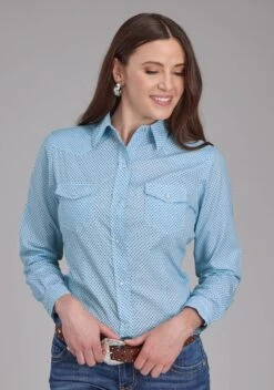 Women's Roper Blue Mini Cross Long Sleeve Western Shirt