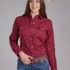 Women's Roper Solid Berry Long Sleeve Western Shirt -Way Out West Trading Shop 0105000250374a