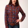 Roper Wine And Peri Plaid Long Sleeve Snap -Way Out West Trading Shop 0105001011006a