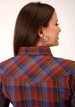 Roper Wine And Peri Plaid Long Sleeve Snap -Way Out West Trading Shop 0105001011006c
