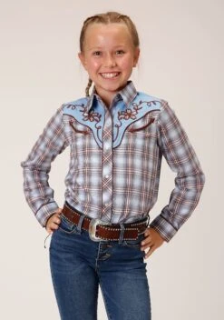 Roper Embroidered Plaid Long Sleeve Shirt