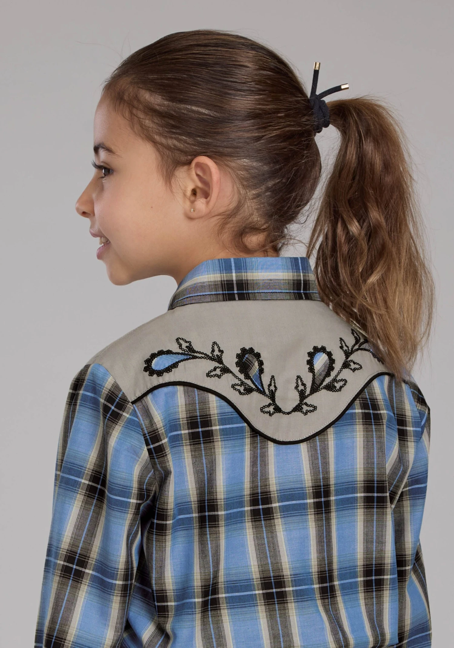 Girl's Roper Blue & Brown Plaid Long Sleeve Western Shirt 3 Girl's Roper Blue & Brown Plaid Long Sleeve Western Shirt - Image 2