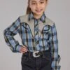 Girl's Roper Blue & Brown Plaid Long Sleeve Western Shirt