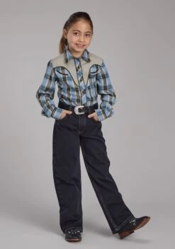 Girl's Roper Blue & Brown Plaid Long Sleeve Western Shirt 6 Girl's Roper Blue & Brown Plaid Long Sleeve Western Shirt -Way Out West Trading Shop 0108000242017c