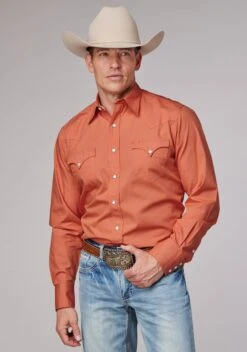 Men's Roper Solid Orange Western Shirt
