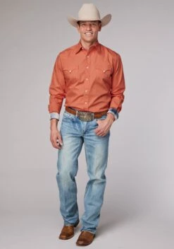 Men's Roper Solid Orange Western Shirt -Way Out West Trading Shop 0300100600473b
