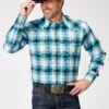 Men's Roper Turquoise Plaid Western Plaid -Way Out West Trading Shop 0300102782111a