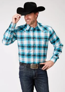 Men's Roper Turquoise Plaid Western Plaid