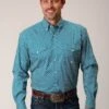 Men's Roper Turquoise Diamond Print Western Shirt -Way Out West Trading Shop 0300103256019a