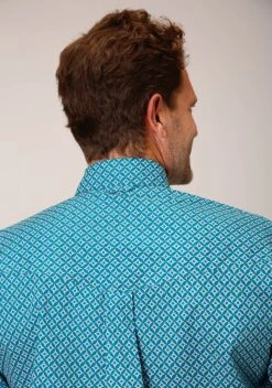 Men's Roper Turquoise Diamond Print Western Shirt -Way Out West Trading Shop 0300103256019c