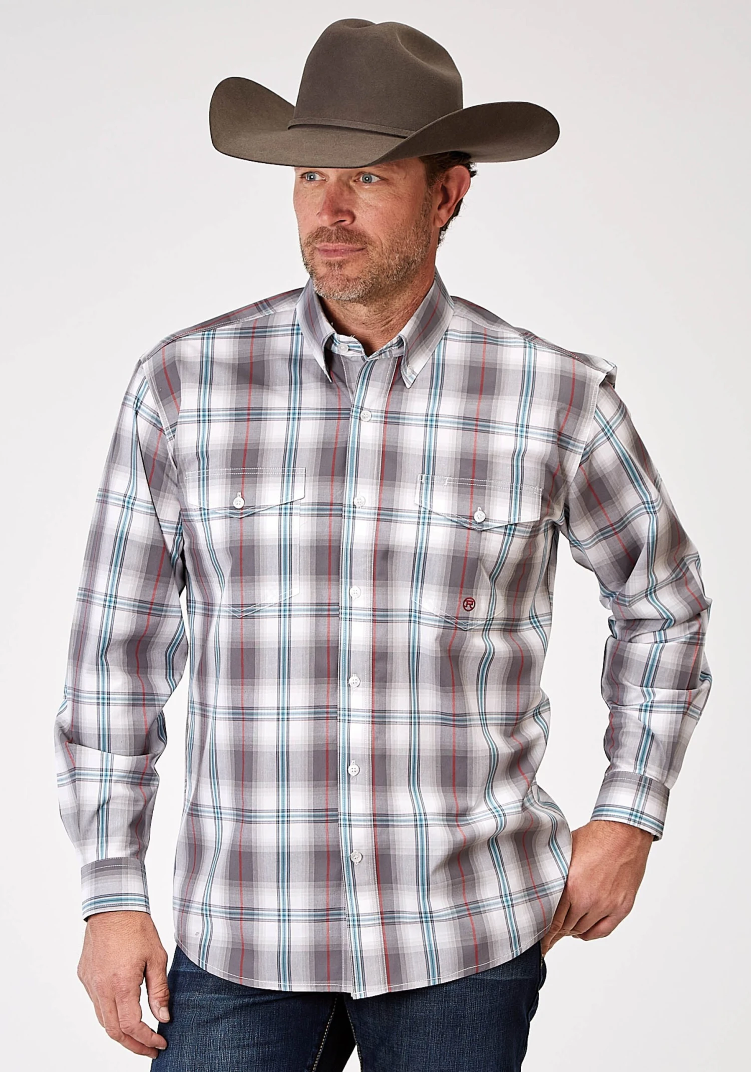 Men's Roper "Grey Cloud" Plaid Western Shirt 3 Men's Roper "Grey Cloud" Plaid Western Shirt