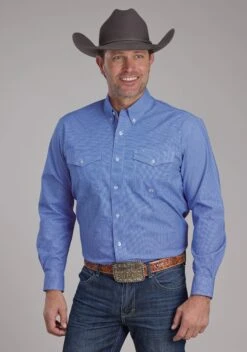 Men's Roper Stretch Mini-Check Long Sleeve Western Shirt