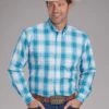 Men's Roper "Blue Sky Plaid" Long Sleeve Western Shirt -Way Out West Trading Shop 0300103793015a