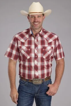 Men's Roper Dobby Plaid Short Sleeve Western Shirt