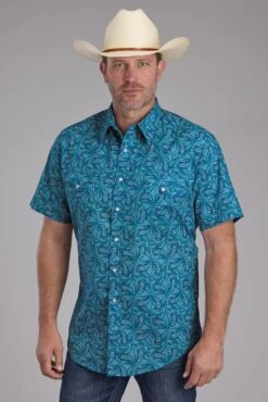 Men's Roper Denim Paisley Short Sleeve Western Shirt