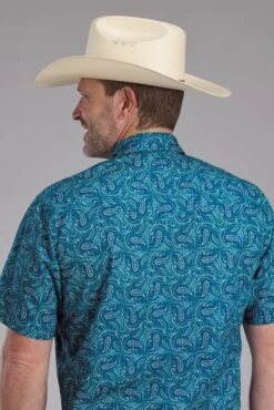 Men's Roper Denim Paisley Short Sleeve Western Shirt -Way Out West Trading Shop 0300200640248c