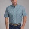 Men's Roper Turquoise Foulard Short Sleeve Shirt -Way Out West Trading Shop 0300203253021a