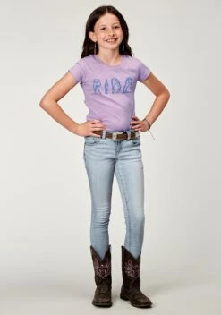 Girl's Roper Lilac Western Short Sleeve Tee -Way Out West Trading Shop 0300905132048b