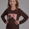Girl's Roper Chocolate Brown Jersey Tee 2 Girl's Roper Chocolate Brown Jersey Tee -Way Out West Trading Shop 0300905136142a