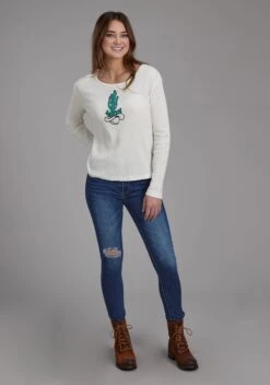 Women's Roper Cream Waffle Knit Tee -Way Out West Trading Shop 0303805136104b