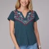 Women's Roper Navy Western Blouse W/ Embroidery -Way Out West Trading Shop 0303905135036a