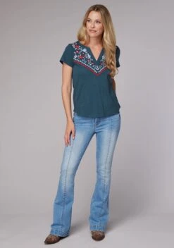Women's Roper Navy Western Blouse W/ Embroidery -Way Out West Trading Shop 0303905135036b