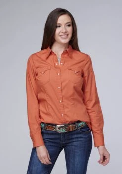 Women's Roper Solid Orange Western Shirt