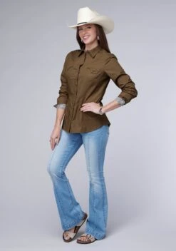 Women's Roper Solid Brown Western Shirt -Way Out West Trading Shop 0305000600474b
