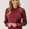 Roper Wine Poly Satin Long Sleeve Blouse -Way Out West Trading Shop 0305005651040a
