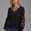 Women's Roper Black Rayon Long Sleeve Western Blouse -Way Out West Trading Shop 0305005657073a