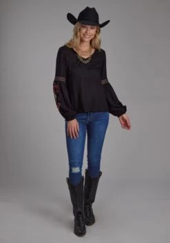 Women's Roper Black Rayon Long Sleeve Western Blouse -Way Out West Trading Shop 0305005657073b