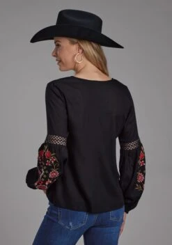 Women's Roper Black Rayon Long Sleeve Western Blouse -Way Out West Trading Shop 0305005657073c