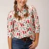 Roper Western Boot Printed Rayon Long Sleeve Blouse -Way Out West Trading Shop 0305005900454a