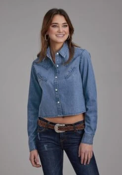 Women's Roper Cropped Denim Western Blouse