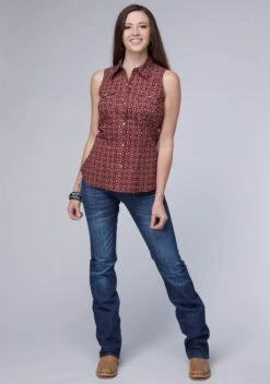 Women's Roper Dark Red Sleeveless Blouse -Way Out West Trading Shop 0305200640468b