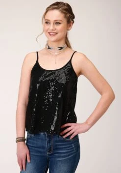 Roper Solid Black Sequin Top