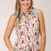 Roper Western Boot Print Rayon Sleeveless Blouse -Way Out West Trading Shop 0305205900455a